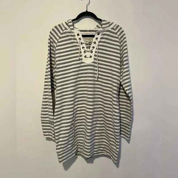 Envy’s Tree Striped Gray & White Hoodie P26 - Picture 1 of 5